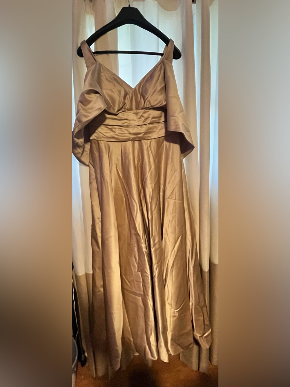 Elegant Champagne Satin Wedding Dress with Draped Bodice